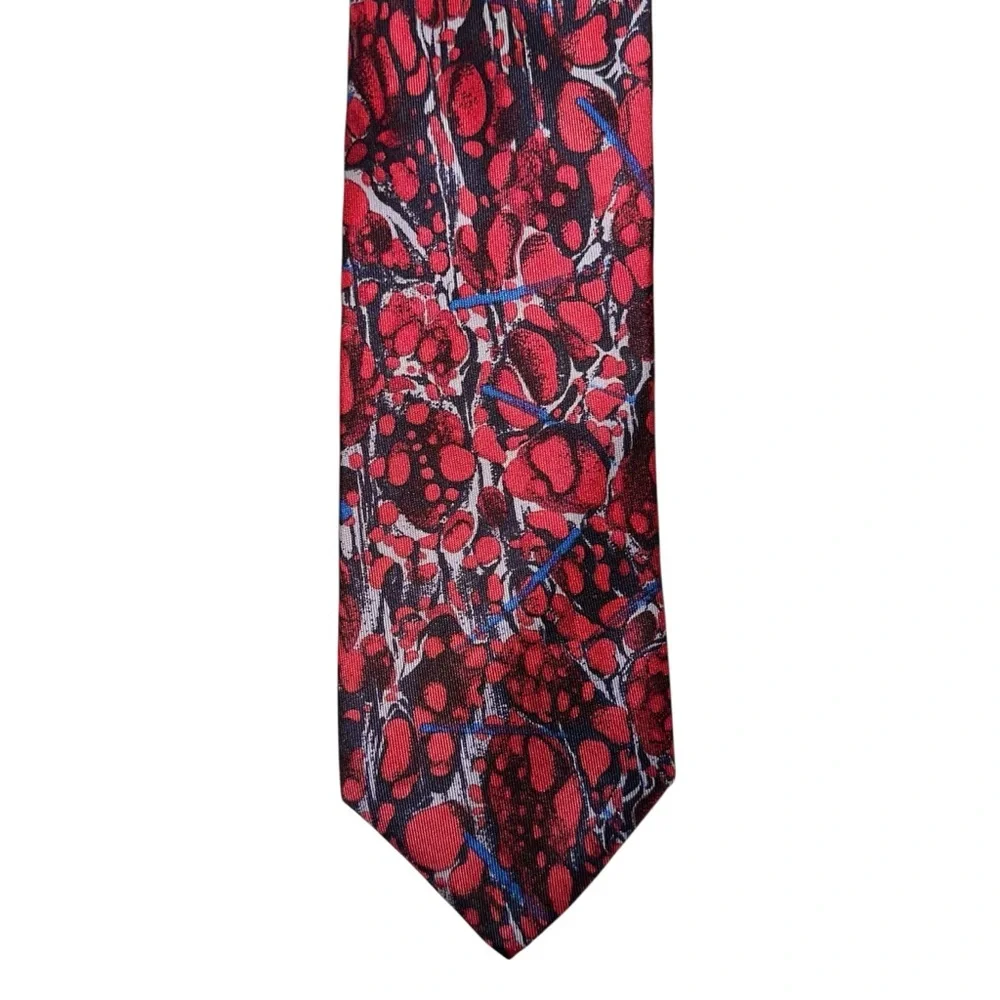 Vintage Givenchy Monsieur Mens Tie Silk Hand Made in Italy Red Abstract 57x3.25”